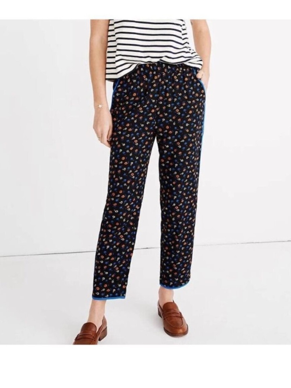 Madewell Black Posies Floral Ankle Joggers
